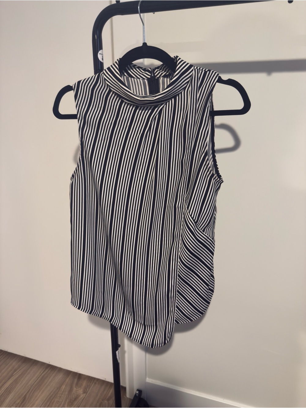 Karen Millen Black & White Striped Sleeveless Mock Neck Top